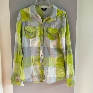 Fox Racing Green & Grey Check Plaid Shirt Flannel Top